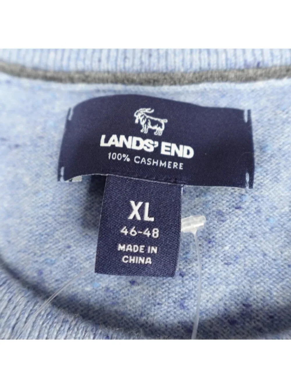 Lands' End Mens Sweater XL Blue Solid Full Zip 100% Cashmere NEW